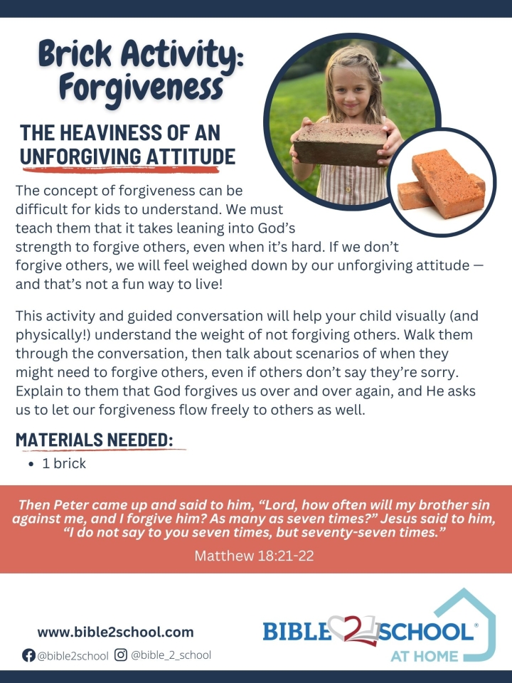 Page 1 of the Brick Activity - Forgiveness At Home Resource